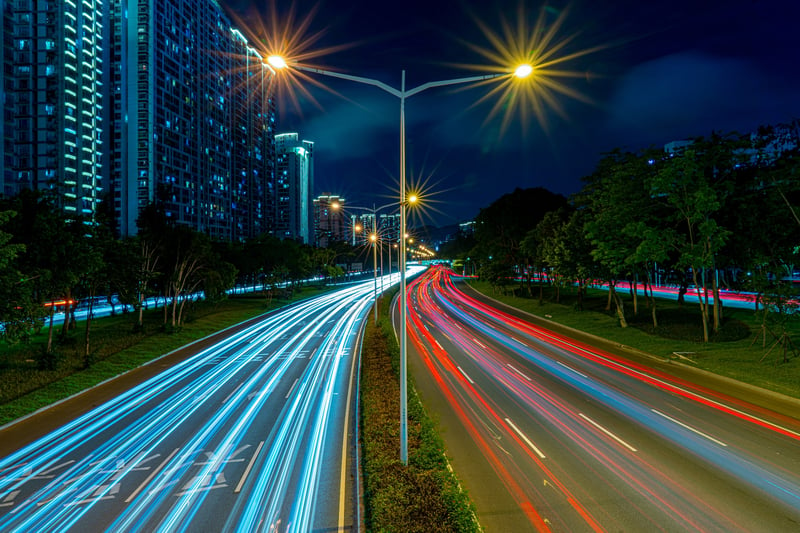Long exposure image of road at night